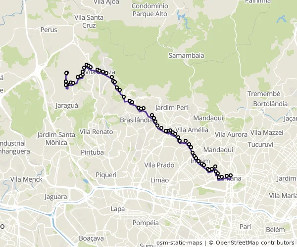 Mapa do itinerário da linha