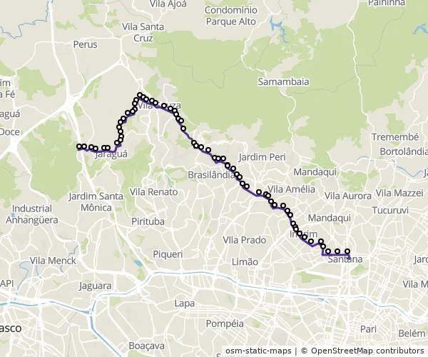 Mapa do itinerário da linha