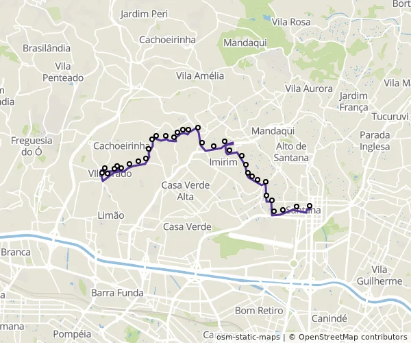 Mapa do itinerário da linha