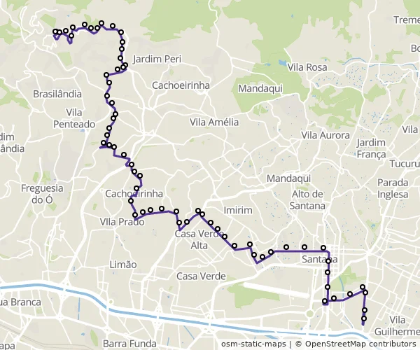 Mapa do itinerário da linha