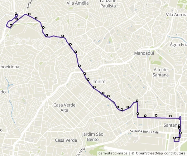 Mapa do itinerário da linha