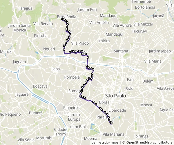Mapa do itinerário da linha
