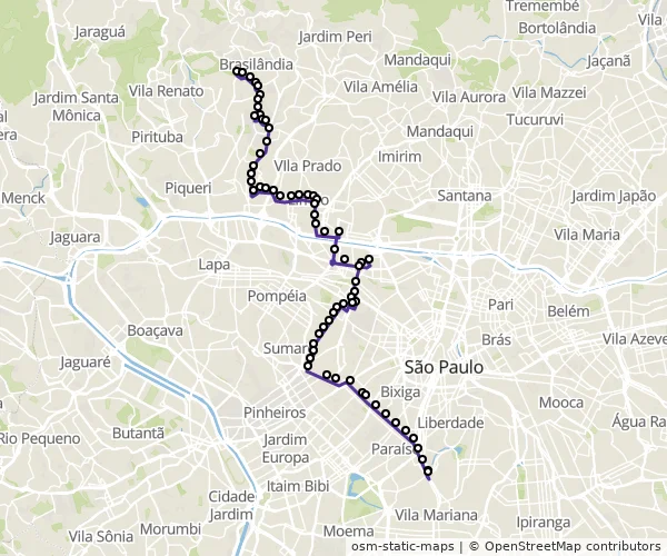 Mapa do itinerário da linha