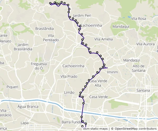 Mapa do itinerário da linha