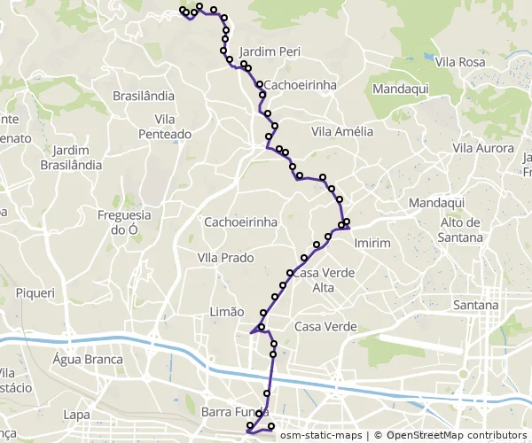 Mapa do itinerário da linha