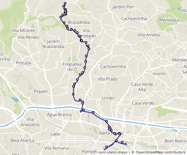 Mapa do itinerário da linha