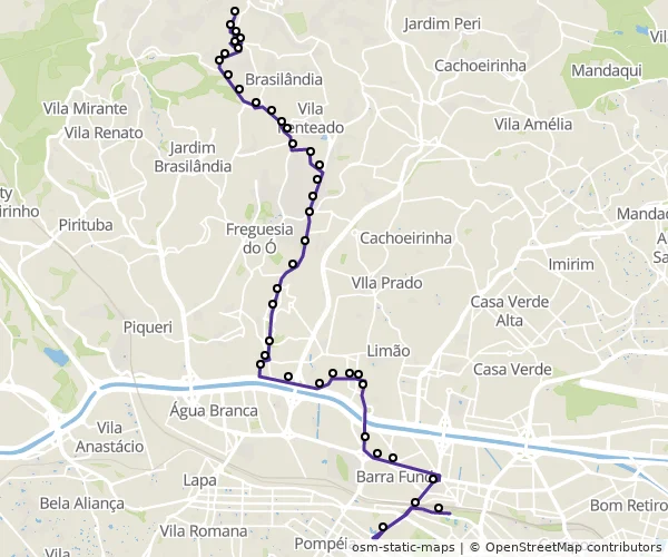 Mapa do itinerário da linha