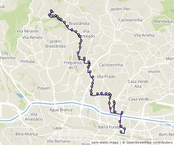 Mapa do itinerário da linha