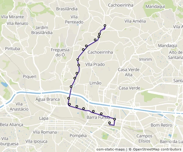 Mapa do itinerário da linha