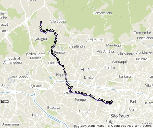 Mapa do itinerário da linha