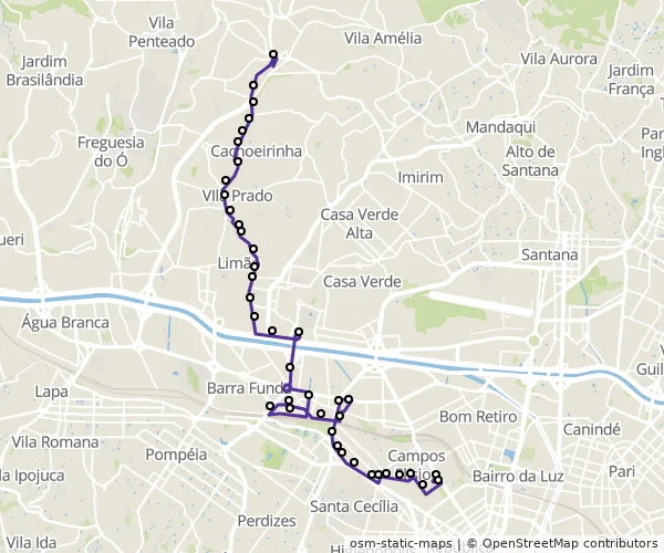Mapa do itinerário da linha