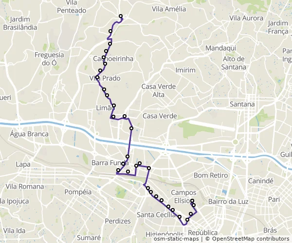 Mapa do itinerário da linha