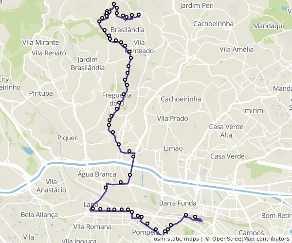 Mapa do itinerário da linha