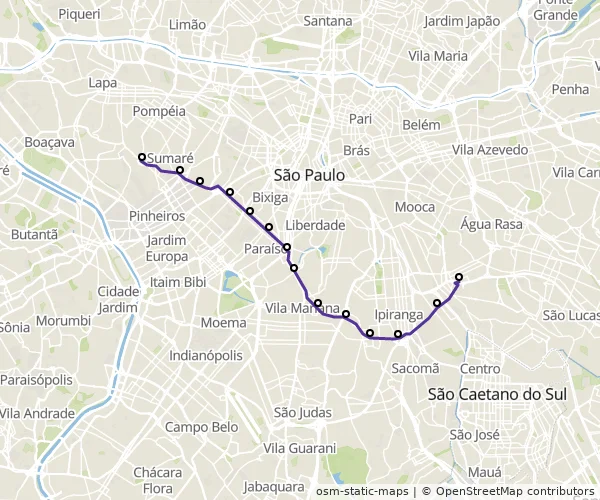 Mapa do itinerário da linha