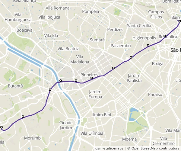 Mapa do itinerário da linha
