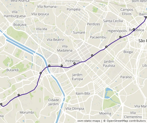 Mapa do itinerário da linha
