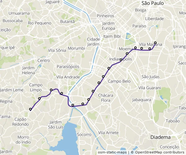 Mapa do itinerário da linha