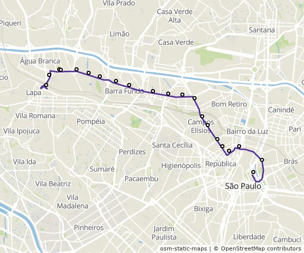 Mapa do itinerário da linha