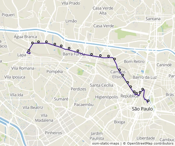 Mapa do itinerário da linha