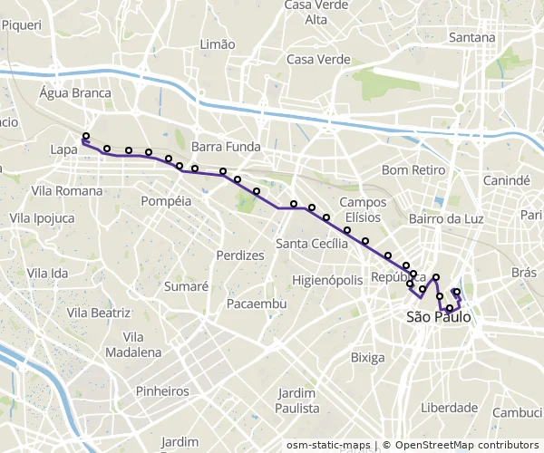 Mapa do itinerário da linha