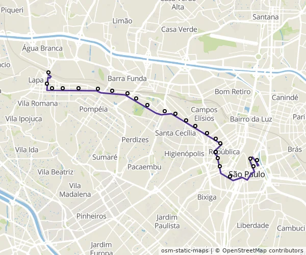 Mapa do itinerário da linha