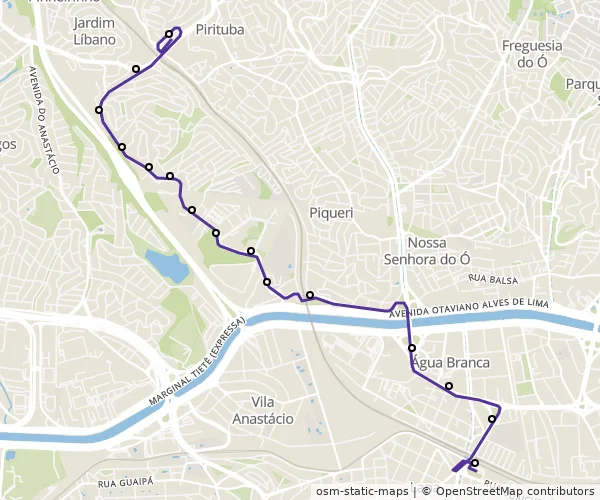 Mapa do itinerário da linha