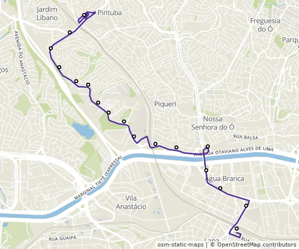 Mapa do itinerário da linha
