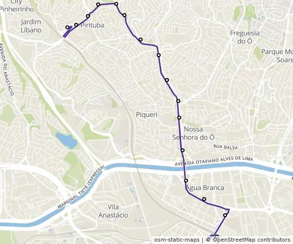 Mapa do itinerário da linha