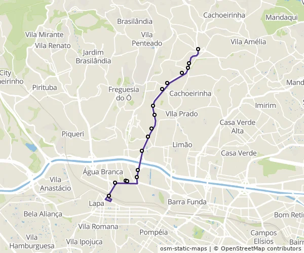 Mapa do itinerário da linha