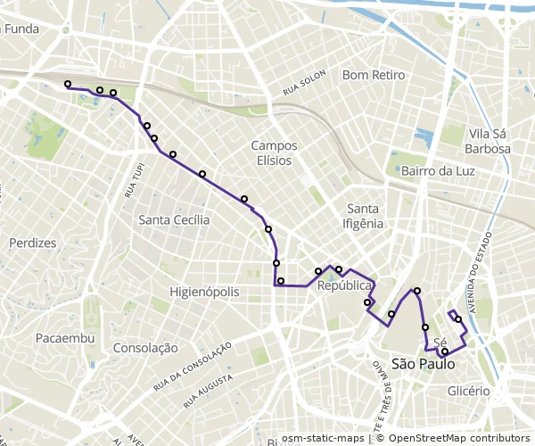 Mapa do itinerário da linha