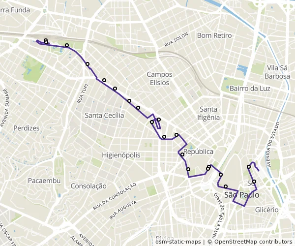 Mapa do itinerário da linha