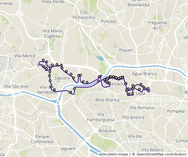 Mapa do itinerário da linha