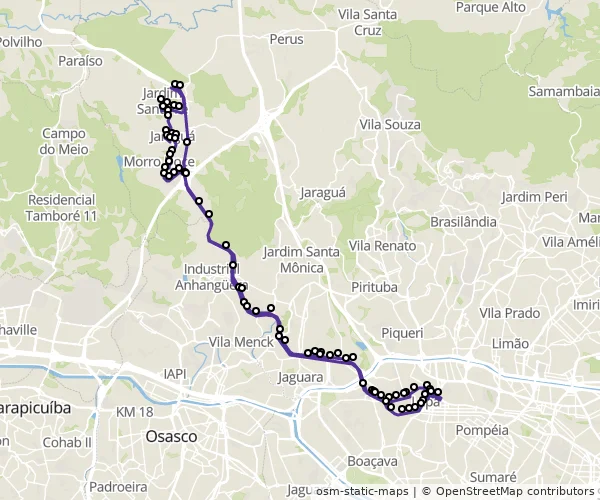 Mapa do itinerário da linha