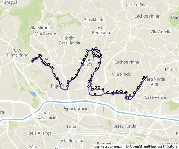 Mapa do itinerário da linha