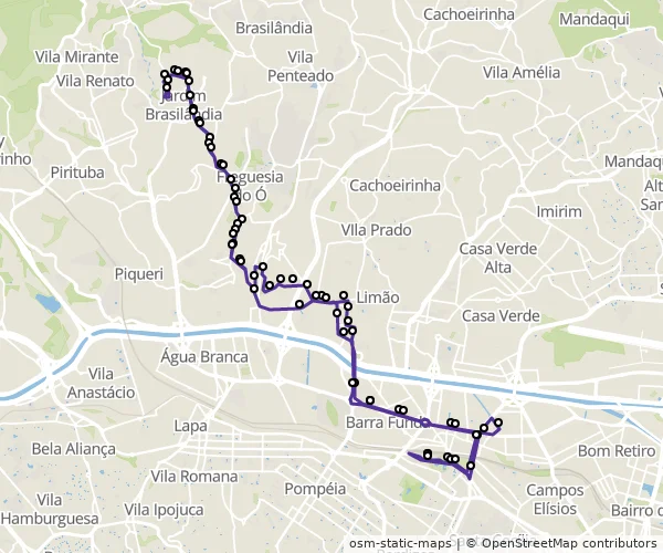 Mapa do itinerário da linha