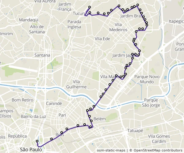 Mapa do itinerário da linha