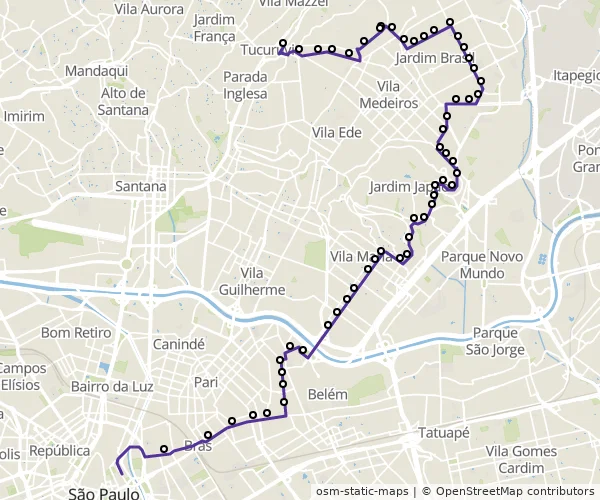 Mapa do itinerário da linha