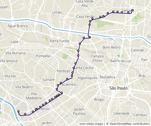 Mapa do itinerário da linha