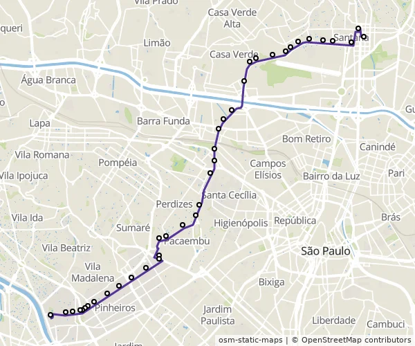 Mapa do itinerário da linha