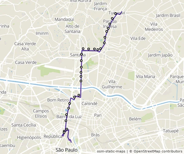 Mapa do itinerário da linha