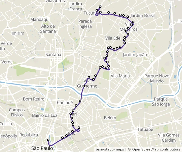 Mapa do itinerário da linha