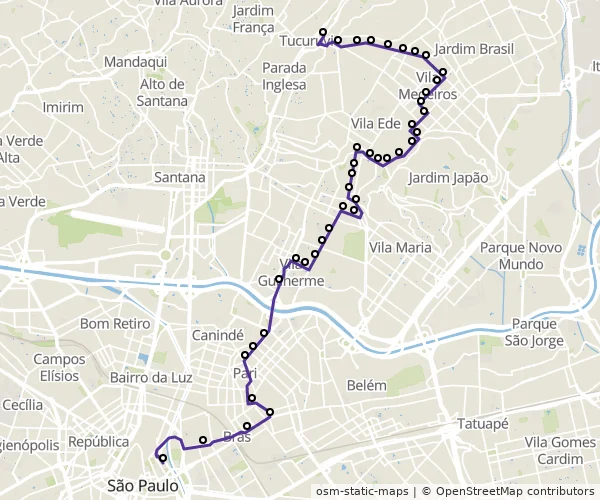 Mapa do itinerário da linha
