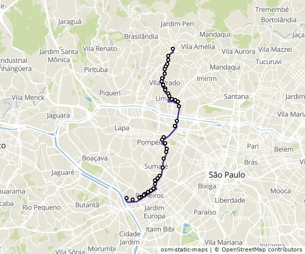 Mapa do itinerário da linha