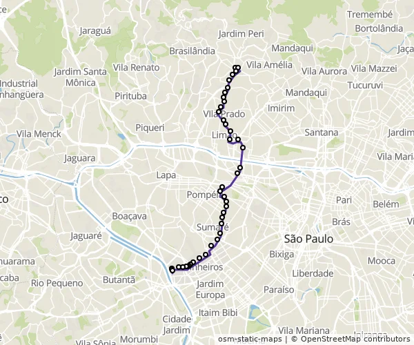 Mapa do itinerário da linha