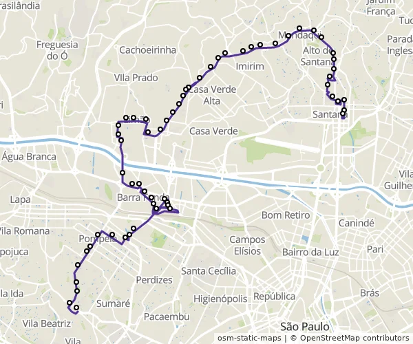 Mapa do itinerário da linha