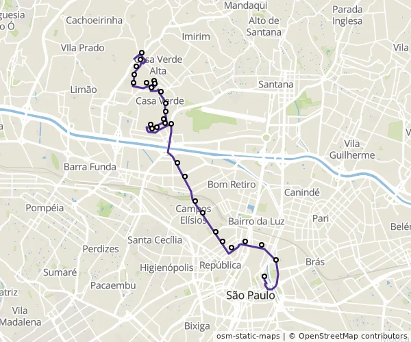 Mapa do itinerário da linha