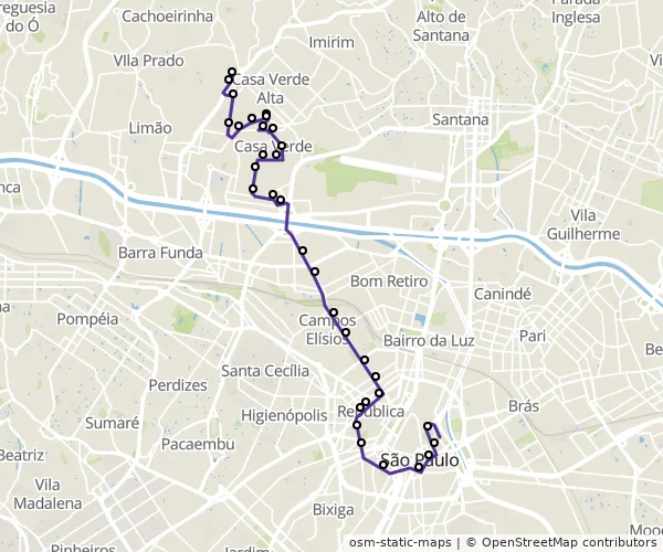 Mapa do itinerário da linha