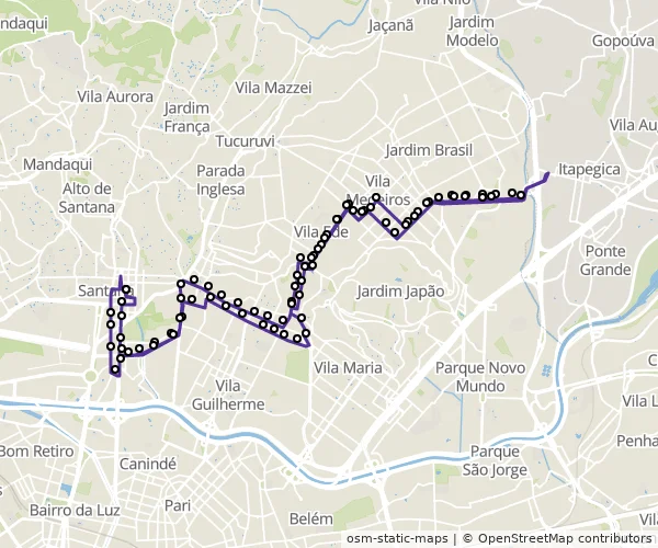 Mapa do itinerário da linha