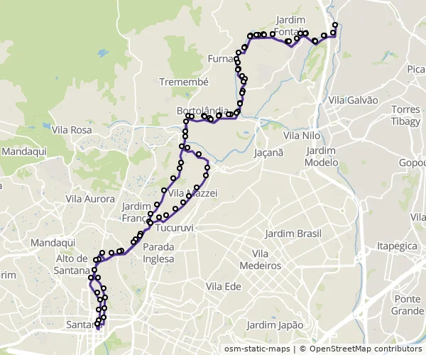 Mapa do itinerário da linha
