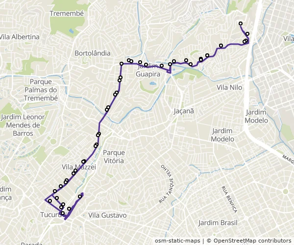 Mapa do itinerário da linha